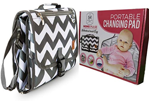 Portable Changing Pad for Diaper Bag | Extra Large, Comfy Baby Changing Pad for Small Babies & Toddlers | Waterproof & Wipeable | Comes with Head Cushion and 4 Storage Pockets | Non-Toxic & BPA-Free