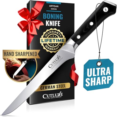 Cutluxe Boning Knife – 6' Razor Sharp Fillet Knife – High Carbon German Steel – Full Tang Ergonomic Handle Design, Grilling Gifts for Men – Artisan Series