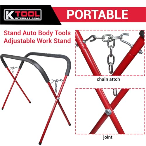 K Tool International 79750 Automotive Fender Stand for Garages, Repair Shops, and DIY, 41\" x 43\" x 35\", 500 lbs. Capacity, Adjustable, Padded, Powder-Coated Tubular Steel, Rubber Feet, Red/Black - Thumbnail 7