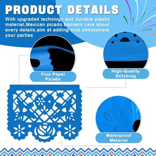 Image of 6 Pack Blue Papel Picado Banner Mexican Party Banner Wedding Fiesta Party Dia De Los Muertos Cinco De Mayo Mexico Decoration,Papel Picado Mexicano para Decor