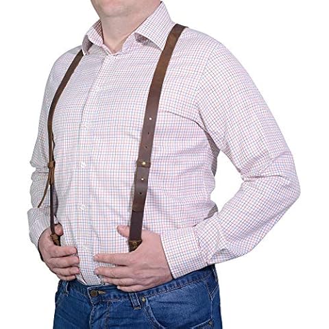 GE MARK Leather Suspenders - for Men and Women - Best for Gift and Wedding (Brown) Cover