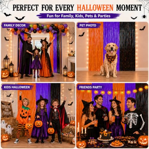 Image of JINSUI Halloween Decorations Orange Purple Black Tinsel Backdrop 2 Pack