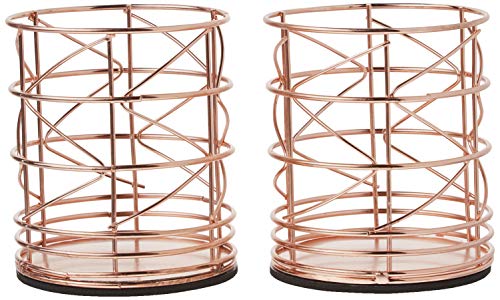 Juvale 2-Pack Rose Gold Metal Wire Makeup Brush Pencil Cup Holders, 3.5 x