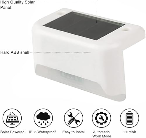 Miniatura 5 de Paquete de 8 luces solares para cubierta luces LED solares impermeables lámpara solar para exteriores iluminación para escaleras terraza patio