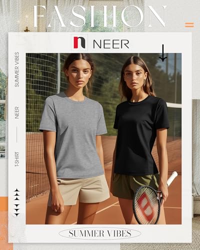 Neer 4 Pack Women's Crew Neck T Shirts Summer Short Sleeve Casual Basic Tops Loose Fit Flat Hem Tees3