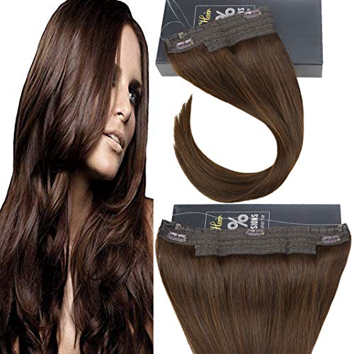 Sunny 18inch Wire Hair Extensions Human Hair Dark Brown #4 Flip In Hair Extensions No Glue No Clips 12inch Width 80g Per Package