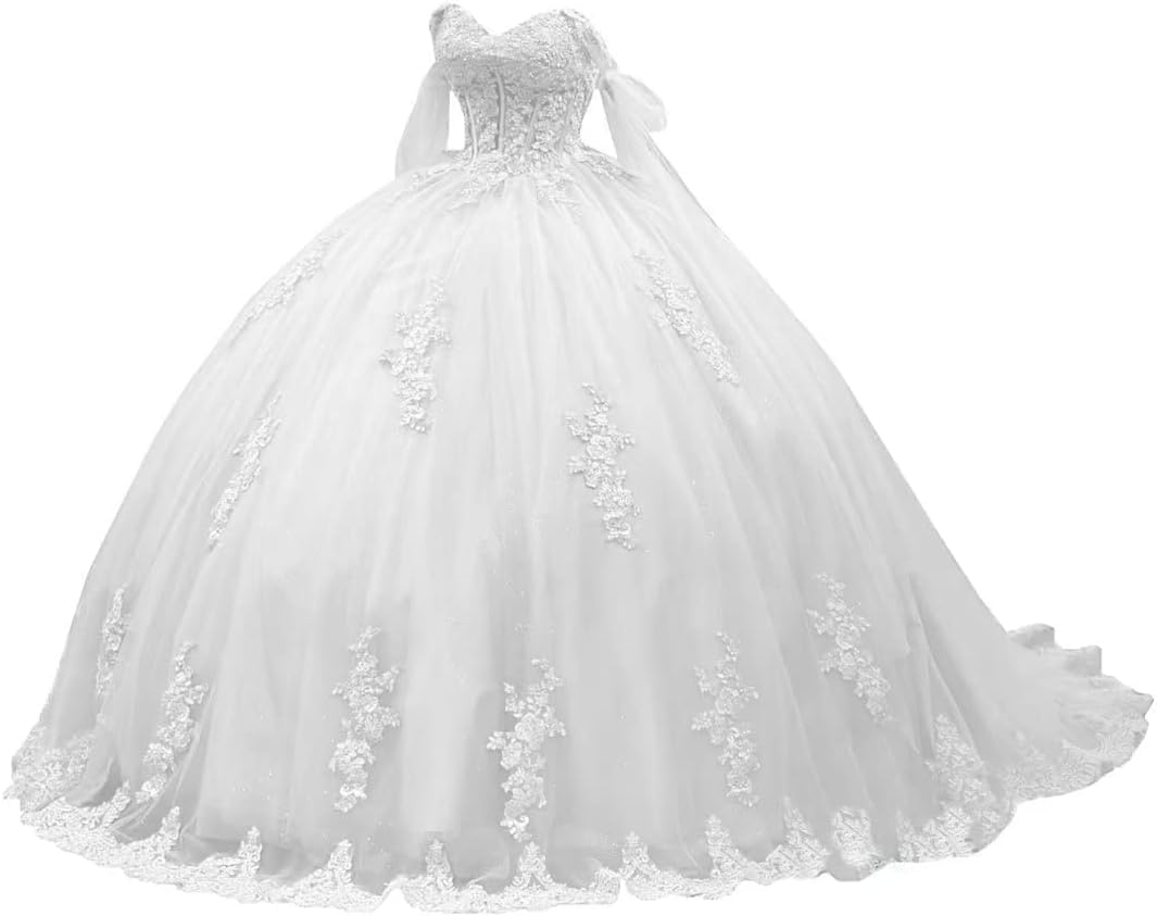 Yifanier Princess Quinceanera Dresses Sweet 16 Quinceanera Dresses Ball Gown Puffy Shiny Dresses Off Shoulder Quinceanera Dresses MT005 White
