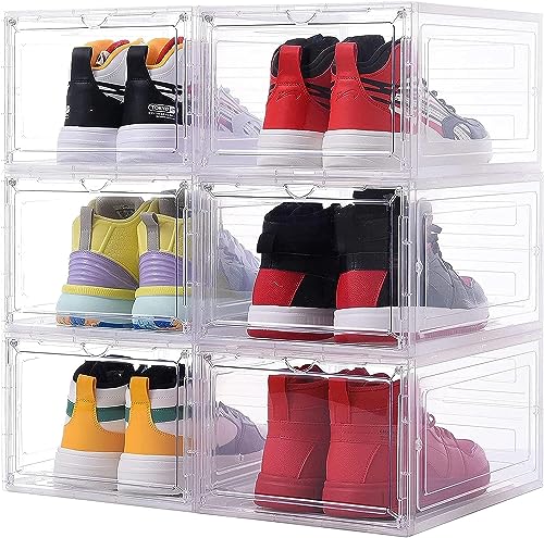 NA/Shoe Box Shoe Storage Boxes Clear Plastic Stackable Shoe Organizer Containers with Lids for Women/Men 34.5 x 27 x 19 cm(6 Pcs)