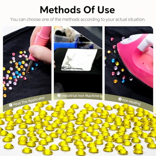 Image of Hotfix Rhinestones Bulk 300PCS SS30 (6.3-6.5mm), Yellow Glass Rhinestones for Clothes, Tumblers, Shoes DIY, Heat Transfer Flatback Gems for Crafts & Decoration