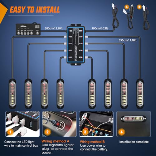 Image of Nilight 8PCS Led Strobe Lights with Controller 12V 24V Sync Red White