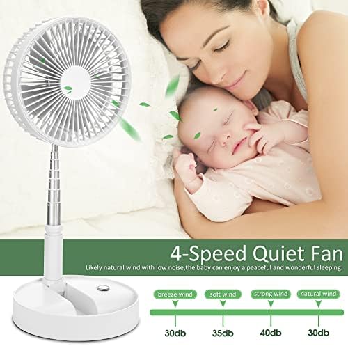 LBSTP Portable Standing Fan with Remote Control, 7.5 Inch Foldable Pedestal Fans, 7200mAh Rechargeable Battery USB Powered Floor Fan, Height Adjustable, 4 Speeds, Quiet Camping Desk for Bedroom