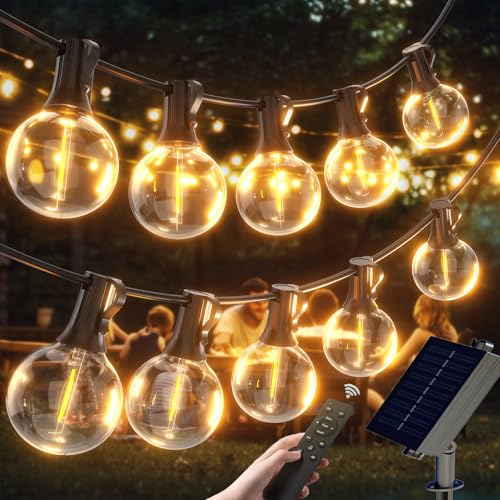 G40 Solar String Lights Outdoor with Remote 30 FT, USB & Solar Dual Charging, Waterproof, 8 Modes...