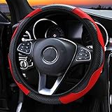 Car PU Leather Steering Wheel Cover, Universal Stretchy Steering Wheel Protector for Men Women, Anti-Slip Stitching Steering Wheel Cover Car Interior Decoration Fit 15 Inch