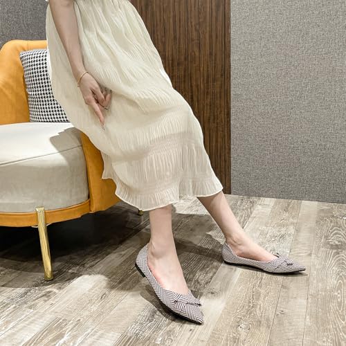 Women's Stiped Flats Shoes with Pointed Toe Bow Ballet Flats Shoes Comfortable Dressy Casual for Office Worker2