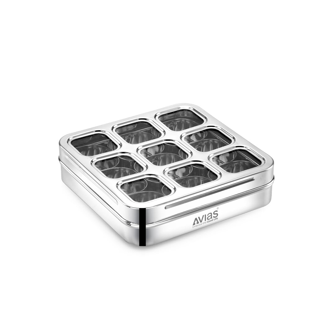 Amazon.com: AVIAS 9 Square Stainless Steel Spice Box/Organizer