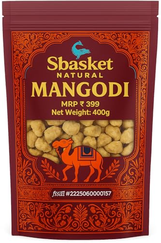 Image of SBASKET NATURALS Rajasthani Moong Dal Wadi 400g with Wadi Masala | Homemade Mangodi | Moong Badi Traditional | Protein Rich, 100% Natural