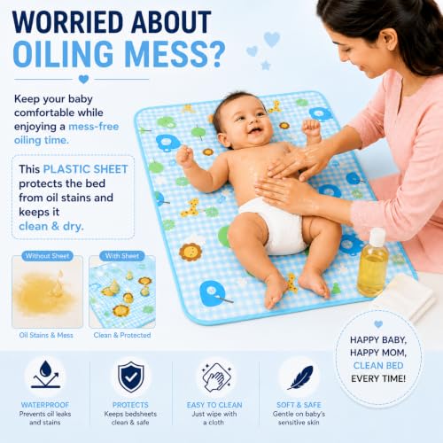 Image of Mommers New Born Baby Waterproof Plastic Dry Sheets | Mattress Protector Sheets Medium Size | Diaper Changing Mat for Infants & Toddlers | Waterproof & Reusable Mattress Protector | Baby Oiling Mat