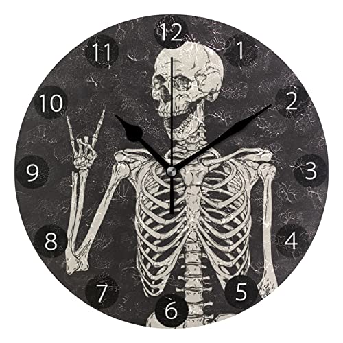 susiyo Rock-and-Skull Clocks Decorative Wall Clocks Silent Battery Operated Desk Clock Digital Clocks for Bedrooms Living Room Decor Kitchen Office Circular Clocks