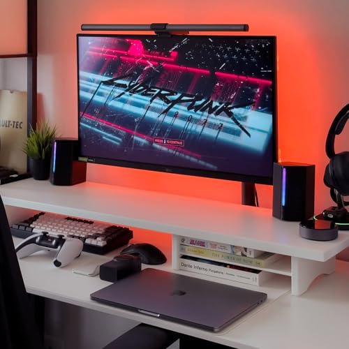 Image of Bamboo Dual Monitor Stand Riser White, 2-Tier Desk Monitor Riser for 2 Monitors, Supports for PC Computer Monitor, Printer, Heavy TV Riser up to 300 lbs, White
