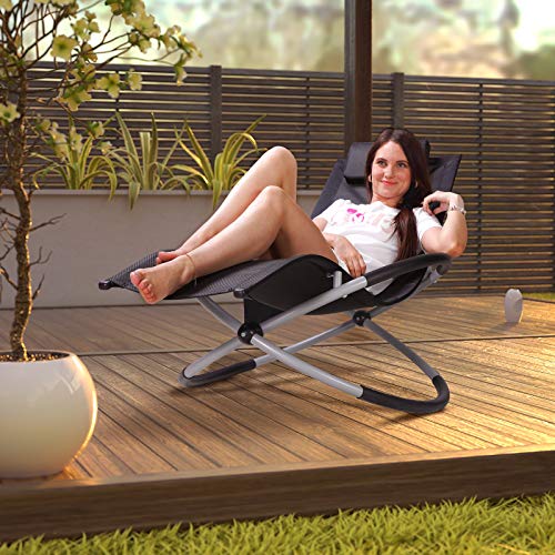 Casaria Relaxliege Neapel ergonomisch faltbar Schwungliege Schaukelsessel Sonnenliege Liege Gartenliege Relaxsessel schwarz - 8