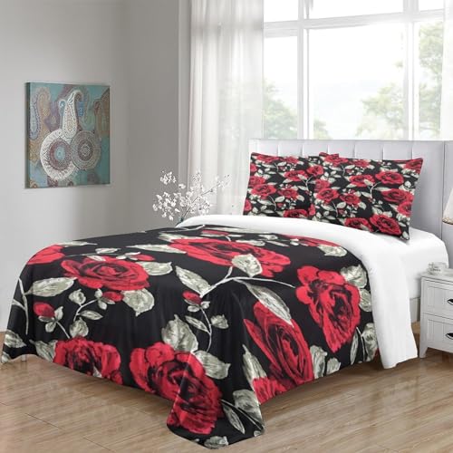Linge de lit imprimé 2 personnes 200x200cm en microfibre rouge