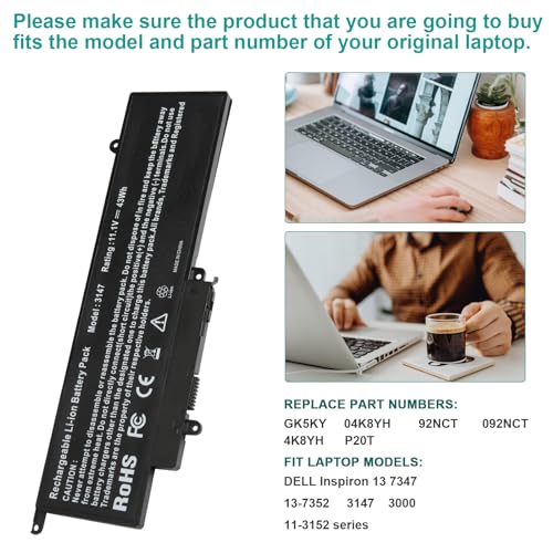 Image of GK5KY Laptop Battery for Dell Inspiron 11 3000 3147 3148 3153 3152 3157 3158 15 7000 7558 7568 13 7353 7359 7347 7348 7352 92NCT 092NCT 4K8YH 04K8YH RHN1C 0WF28 P20T P20T001 P55F P55F001 451-BBKK