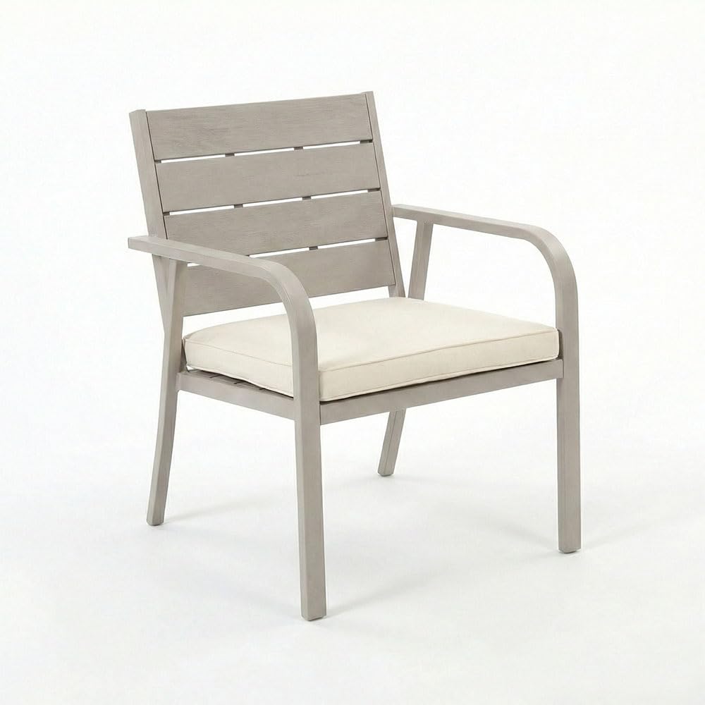 SIEDITI FUORI E DENTRO Set da giardino in acciaio verniciato e polietilene a doghe effetto legno, robusto e moderno, salotto da esterno con 2 poltrone, 1 divano e un tavolino - Matera (Champagne)