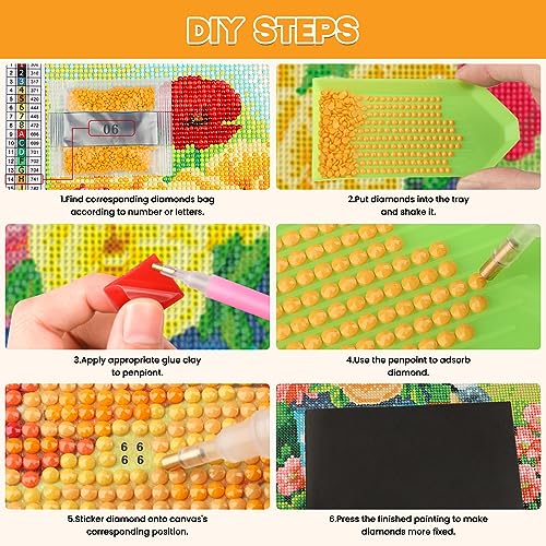 EOBROMD Cow Diamond Painting, 5D Sunflower Diamond Painting Kits for Adults Full Round Drill Diamond Art Kits - Image 4