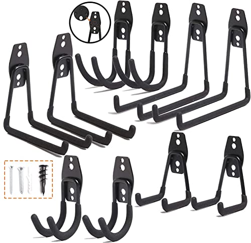 idmans Garage Storage Hooks Steel Tool Hangers for Garage Wall Mount Utility Hooks and Hangers with Anti-Slip Coating for Garden Tools Ladders