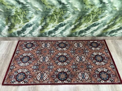 Image of Premium Runner Carpet, Vintage Medallion Pattern, Non Slip, Thick, Ideal for Bedroom, Living Room & Entryway, 3x5 Feet Maroon Multi Color