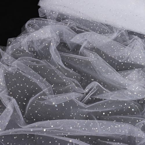 Premium 54" x 10 Yards White Glitter Tulle Fabric Roll - Sequin-Embellished Mesh for Tutu Skirts, Dressmaking, and Elegant Party Decorations 8 Premium 54" x 10 Yards White Glitter Tulle Fabric Roll - Sequin-Embellished Mesh for Tutu Skirts, Dressmaking, and Elegant Party Decorations - Image 7