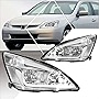 Chrome Housing/Clear Corner LED DRL Headlight Headlamp Assembly Set Compatible with Honda Accord 03-07,Pair
