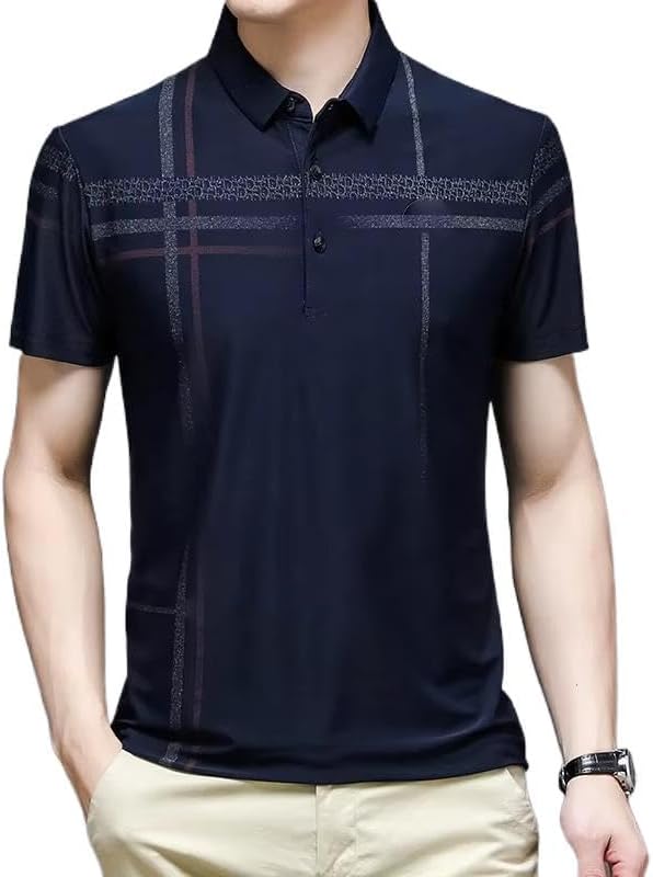 Mens Casual Striped Short Sleeve Button Down T Shirt Polo Shirts