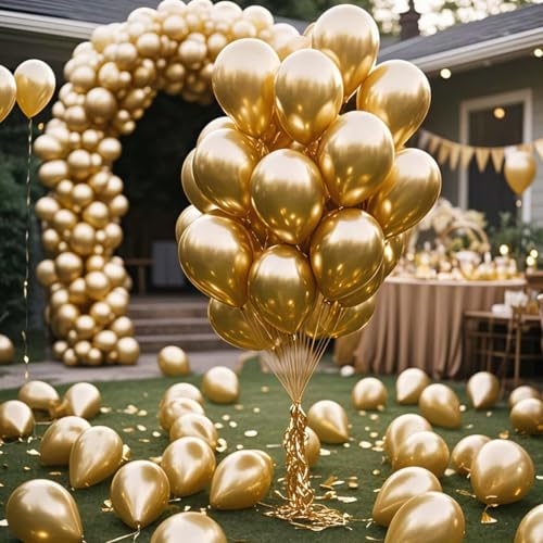 Image of 300 Pcs Gold Metallic Chrome Balloons 12 inch Gold Helium Party Balloon for Wedding Baby Shower Christmas Birthday Party Decoration