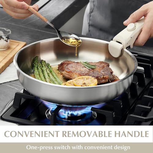 Image of KOCH SYSTEME CS Stainless Steel Pots and Pans Set, 7 Piece Stainless Steel Cookware Set with Detachable Handle, Kitchen Cookware Set with Removable Handle, Steel Pots and Pans Induction Compatible