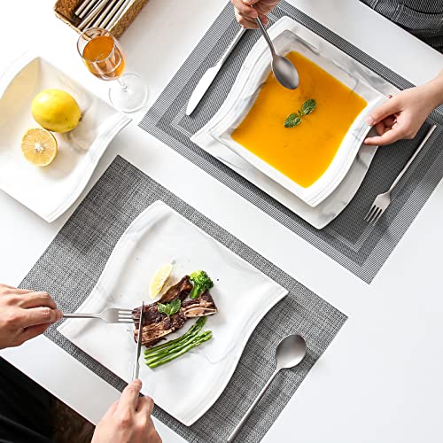 Malacasa Square Plate Set, 12-Piece Marble Plates And Bowls Sets For 6, Porcelain Dish Set With Dinner Plates And Pasta Bowls, Modern Dinnerware Sets, Kitchen Plate Bowl Set, Series Flora #TOP4