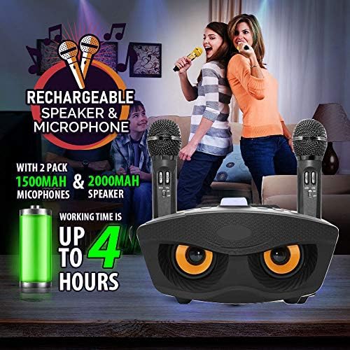 Karaoke Machine, RUBEHOOW Portable PA Speaker System With 2 Wireless Microphone for Home Party, Meeting, Wedding, Church, Picnic, Outdoor/Indoor (Black)