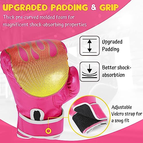 Flexzion Kids Boxing Gloves For 3 To 8 Years, 4 Oz Fire Pink Boxing Gloves For Children Sparring Youth Boxing Gloves Junior Training Mitts Punching Bag Gloves For Kickboxing, Mma, Muay Thai, Training #TOP4