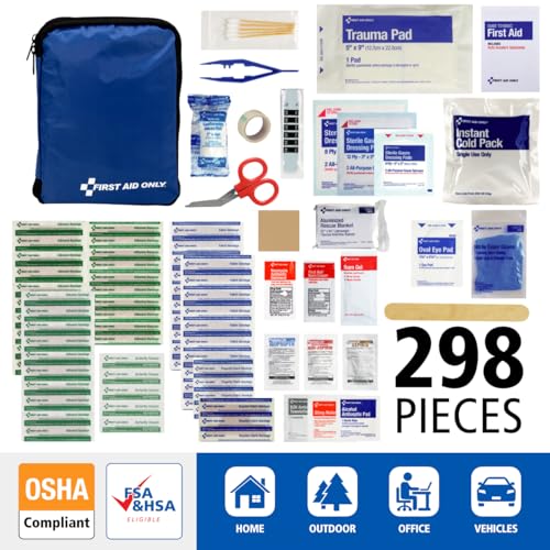 First Aid Only 298 Piece All-Purpose Emergency First Aid Kit for Home, Office, Car, Apartment, Dorm, and Camping, Travel-Friendly Compact Pouch Fits in Backpacks, Suitcases, Cabinets, and Drawers - Image 3