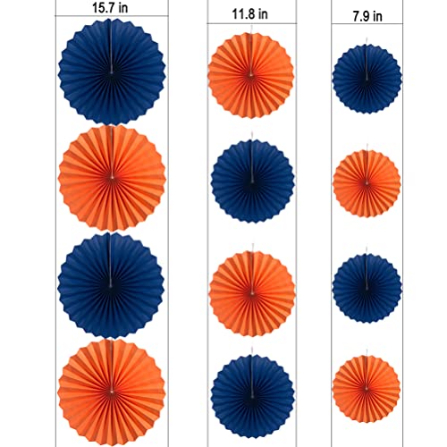 Image of MOWO Royal Blue and Orange Paper Fans Party Decoration, 12pc | birthday graduation wedding retirement baby shower new year valentines day party decoration