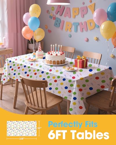 Image of Niuara Birthday Balloon Plastic Table Cloth Rectangle Table 4 Pack, 54''x108'' Tablecloth for 6ft Tables, Table Cloth for Disposable Use, Table Cover for Holiday Party, Gathering