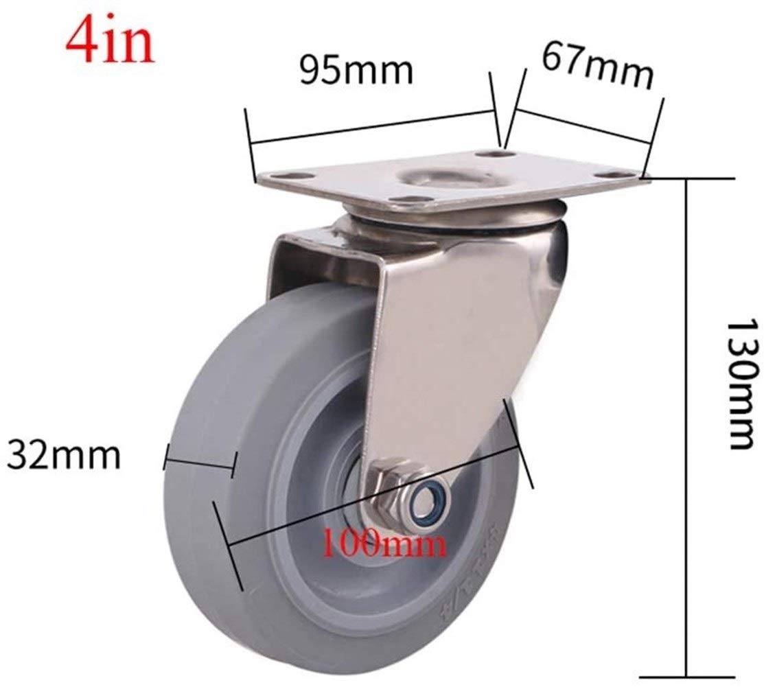 Roulettes pivotantes robustes - Lot de 4 roulettes pivotantes en caoutchouc avec frein et plaque supérieure pour la protection des planchers de bois franc - Roulettes de rechange de 5 pouces