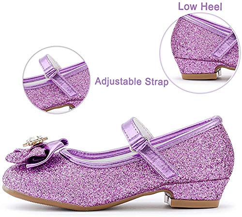 Furdeour Mary Jane Purple Shoes For Toddler Little Girls Wedding Party Prom Sequins Glitter Flower Girls Shoes Princess Size 12 Dress Up Shoes Cosplay Party High Heel Costume Footwear(2701Purple 12) #TOP4