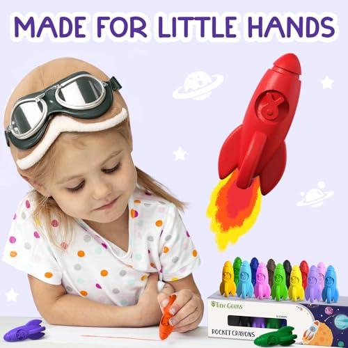TinyGeeks 16 Rocket Crayons - Non Toxic, Washable - For Toddlers, Kids Ages 4-8 - Easy To Hold, Baby's Crayons For Toddlers 3-10 Years - Thumbnail 2