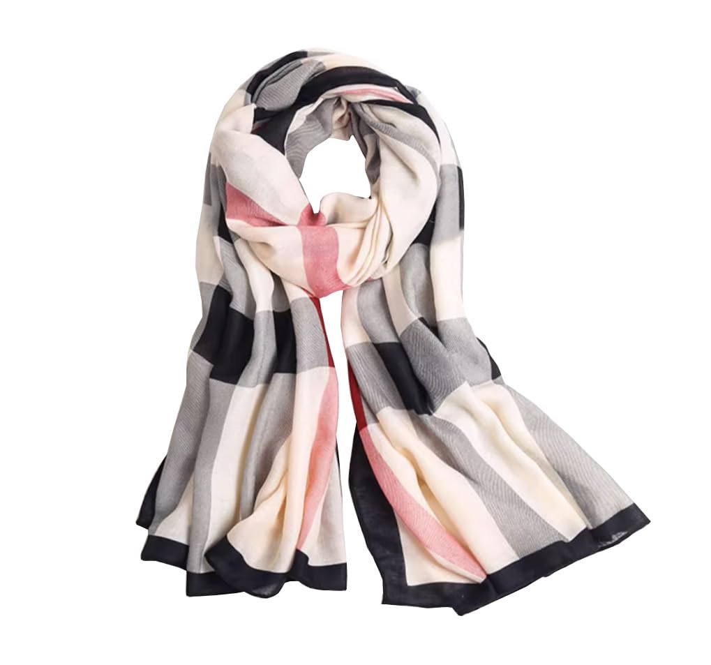 JERLA Women's Scarves Lady Light Soft Fashion Solid Scarf Wrap Shawl plaid scarf, Beige Plaid, Large