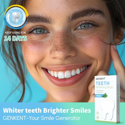 Image of GENKENT Teeth Whitening Strips (14 Treatments) Mint Flavor, Gel Strip Technology, Non-Slip, Enamel-Safe Strips for Sensitive Teeth