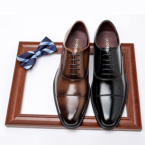 Image of Men's Classic Oxford Modern Lace Up Genuine Leather Lined Dress Shoes,Business Casual Shoes,Brown 9M