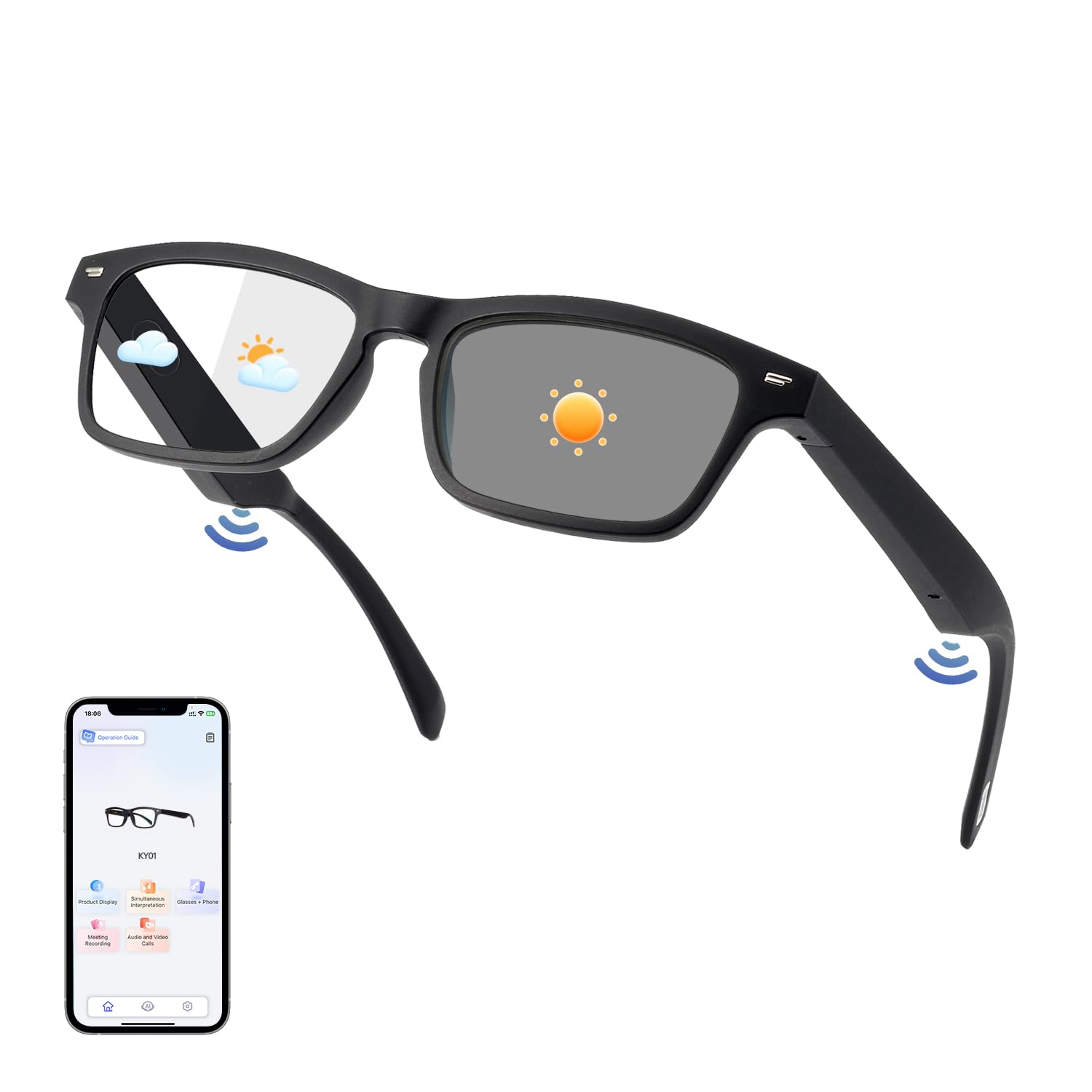 AI Smart Glasses for Men Women with Chat GPT AI Translation Bluetooth Glasses with 165 Languages Color-Change Lenses