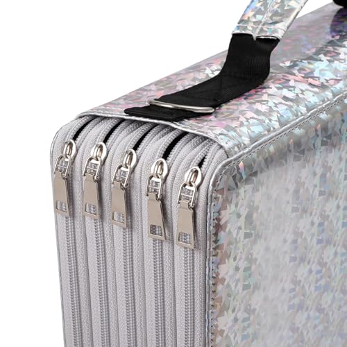 Image of Large Capacity Colored Pencil Case - 500 Individual Slots PU leather with Zipper Closure Portable Organizer for Watercolor Pencils Ideal for Artists(Silver)