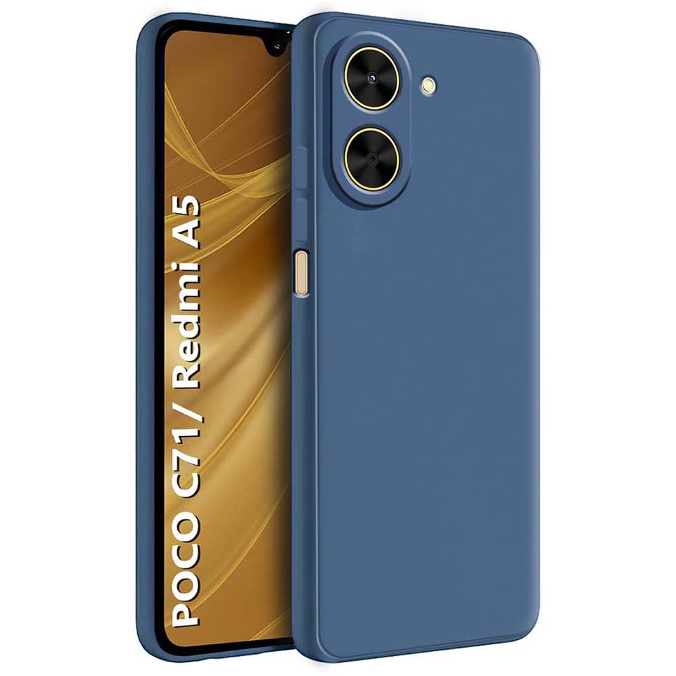 Image of Fashionury Liquid Silicon Back Cover for Redmi A7 / Poco C71 / Redmi A5 | Inner Velvet Fabric | Camera Protection | Anti-Fingerprint | Ultra Slim Case (Blue)